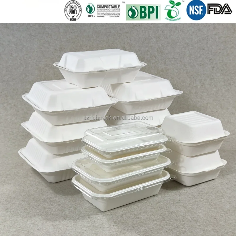 Factory Custom Biodegradable Compostable Sugarcane Bagasse Box 6x6x3 ...