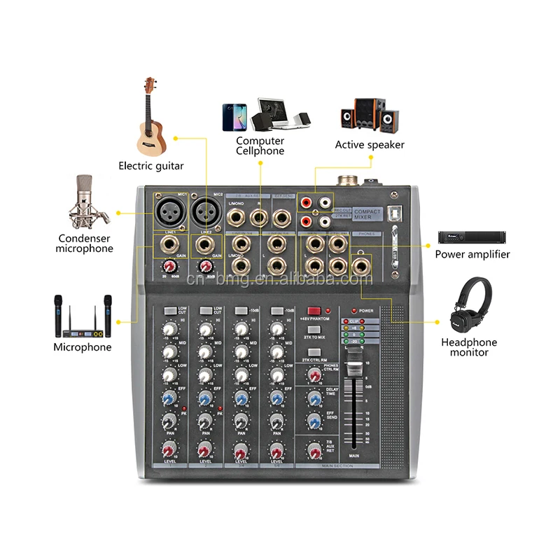 Fast Ship 8 Channel Mini Small Audio Mixer Audio Console with USB Connecting to Computer