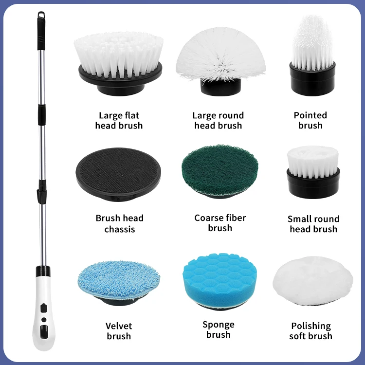 Electric Spin Scrubber with Adjustable Handle Cleaning Brush with 8 Replaceable Brush Heads for Cleaning Bathroom Kitchen Floor