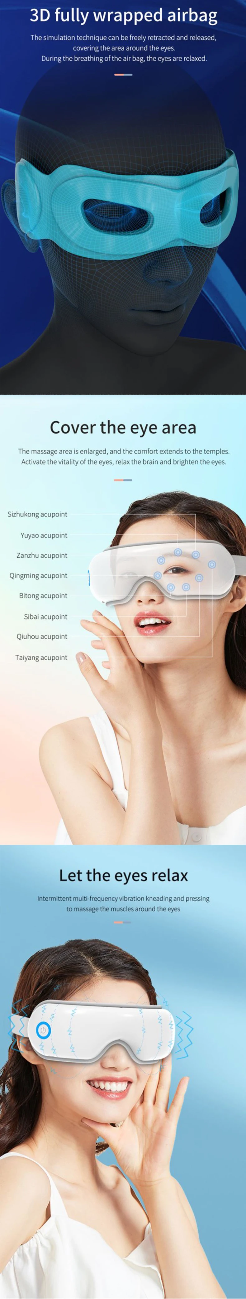 product smart electric eye massager with blue tooth vibration and air compression heated eye massage equipment-1