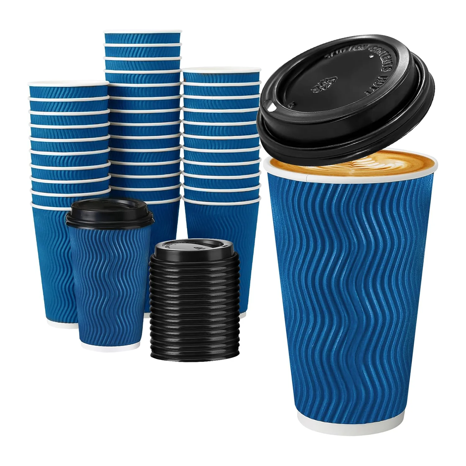 Custom logo Printing Cafe Takeaway Ripple Wall Disposable Hot Drink Paper Cup Packaging with Lid