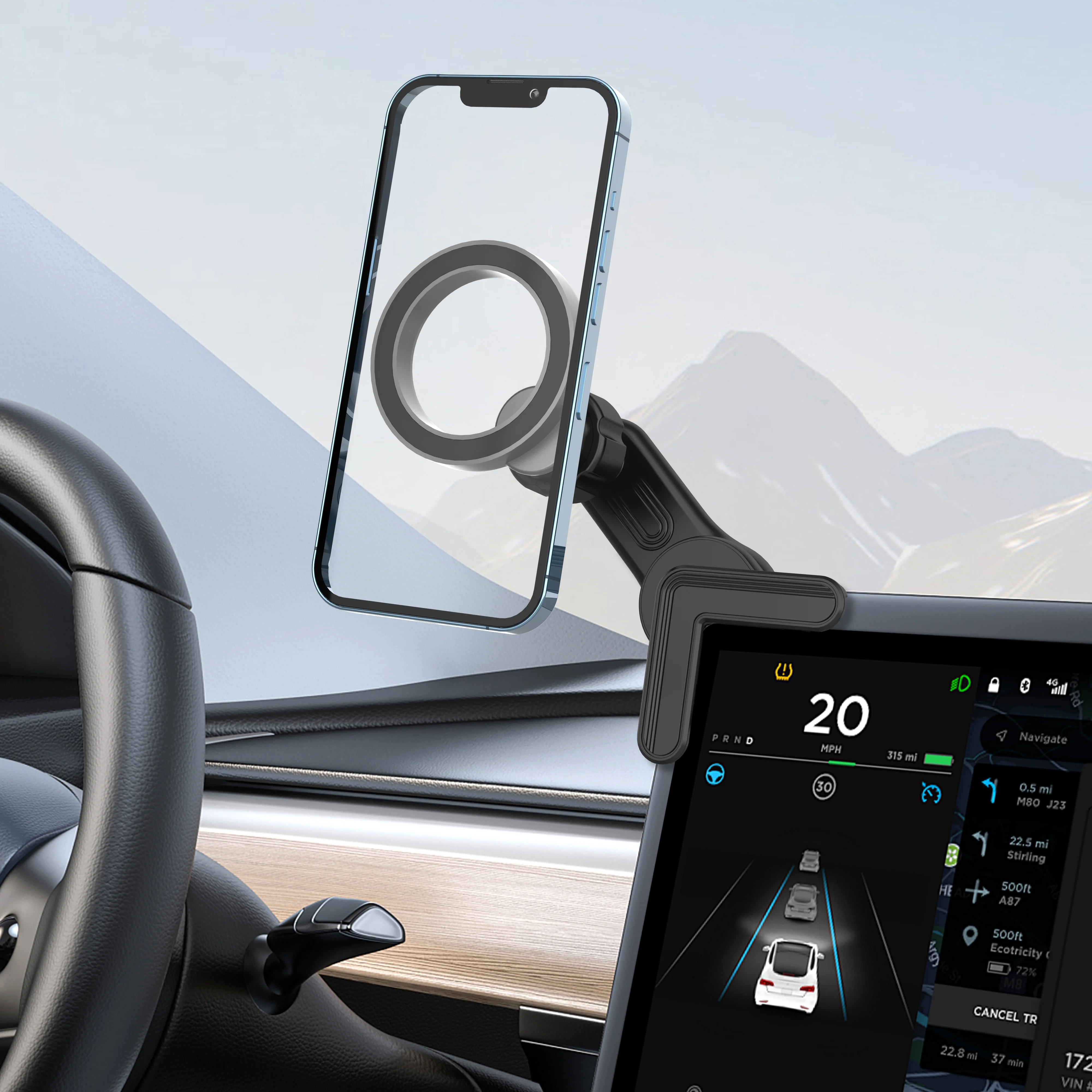 LANTU Magnetische telefoonhouder voor Tesla Model Y 2025 en Model 3 2024-2025, houder voor iPhone 12-16 Series en mobiele telefoons met magnetische hoes (niet