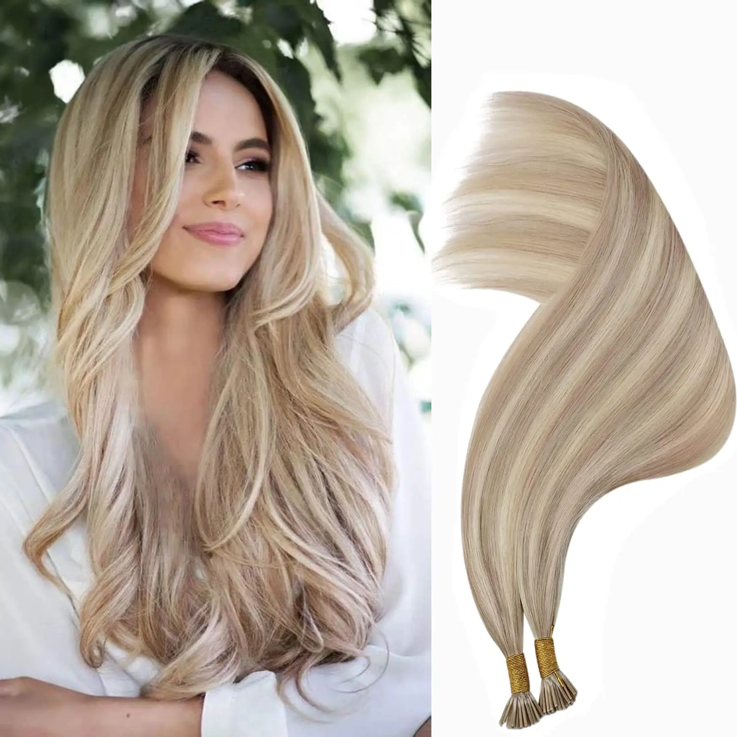 Piano Color Real Human Natural Hair Extensions Raw Mixed Ash Blonde I Tip hair Remy Stick Hair