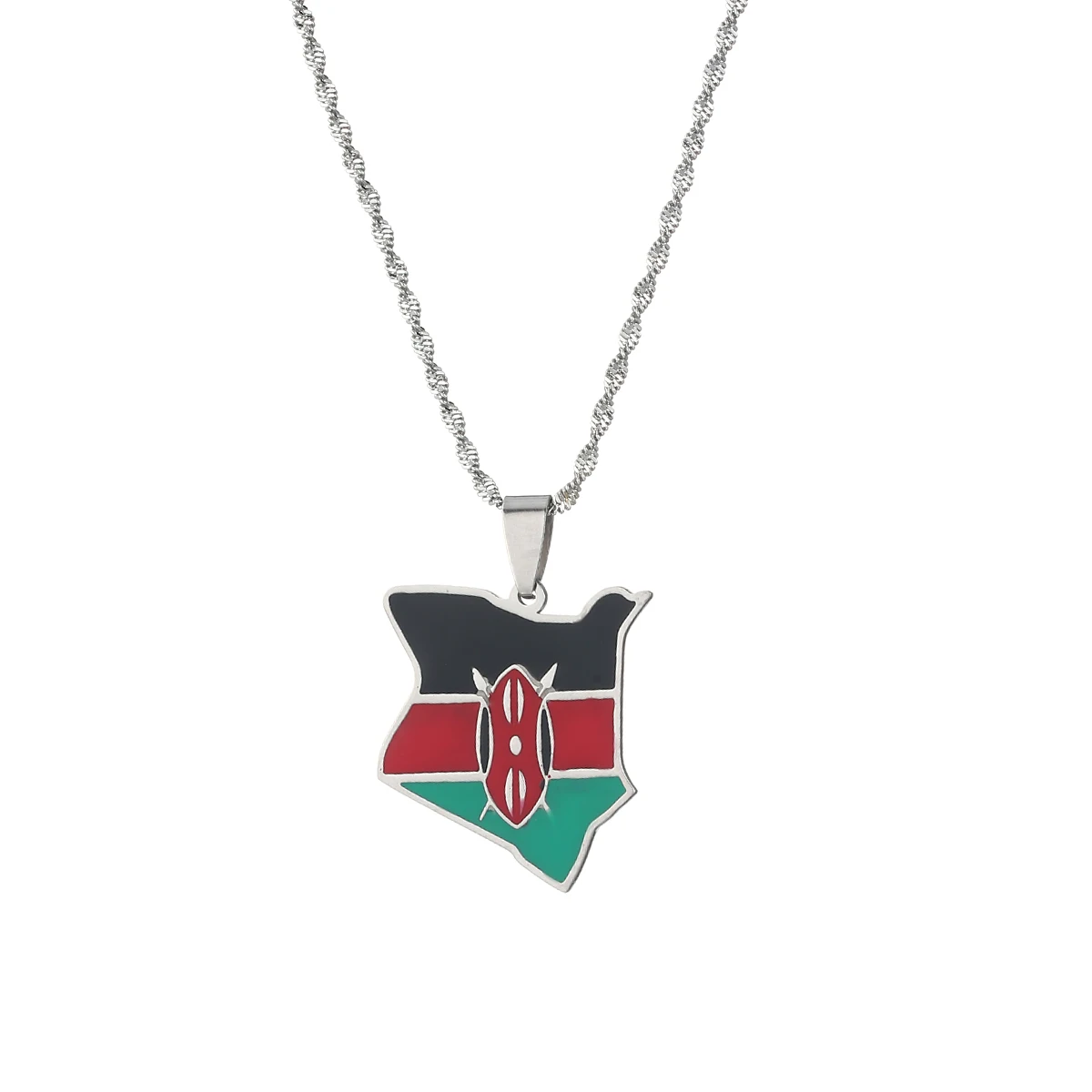 Map of Kenya Flag Enamel Pendant Necklaces Gold Color Kenyan Country Map Jewelry