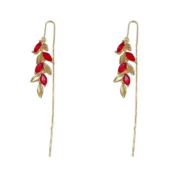 Trendy New High-Grade Zircon Red Wheat Tassel Earline Earrings Exquisite All-Match Long Style for Women