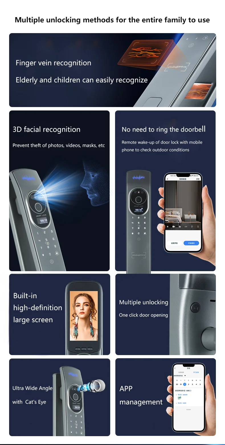 Glomarket Tuya Wifi Door Lock Smart 3d Facial Finger Vein Recognition ...