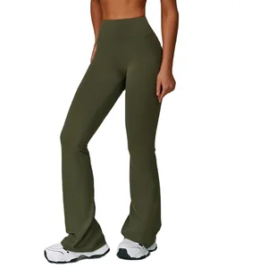 High Waist Hip Lifting Wide Leg Flare Pants Tummy Control Breathable Sports Workout Full Length Running Color Blocking for