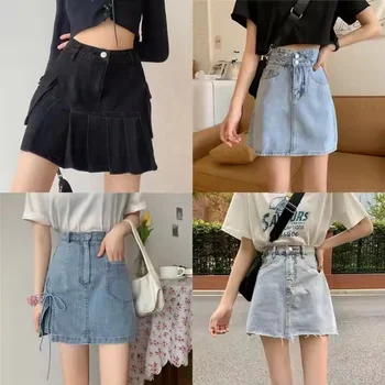 Skorts Skirts for Women Denim Mini Skirt Side Slit with High Waisted Jean Shorts Stretchy