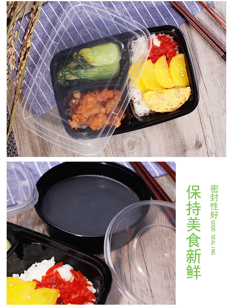 New design disposable PP 3 compartment food container with sauce dish