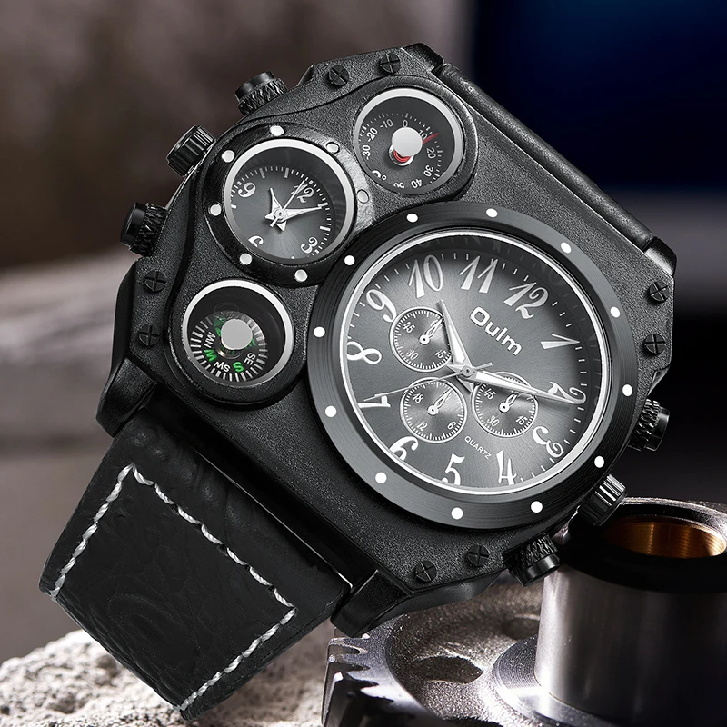Uhr / ボトム/38/ポリエステル/BLK/無地/25SSUhr-CS469 Oulm 1349 Men's Large Sport Watch with Decorative Compass and