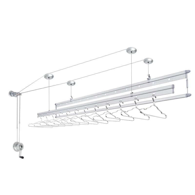 Wholesale Multifunction Aluminum Clothes Rack Ceiling-Lifting Cloth Hanger for Drying for Small Spaces
