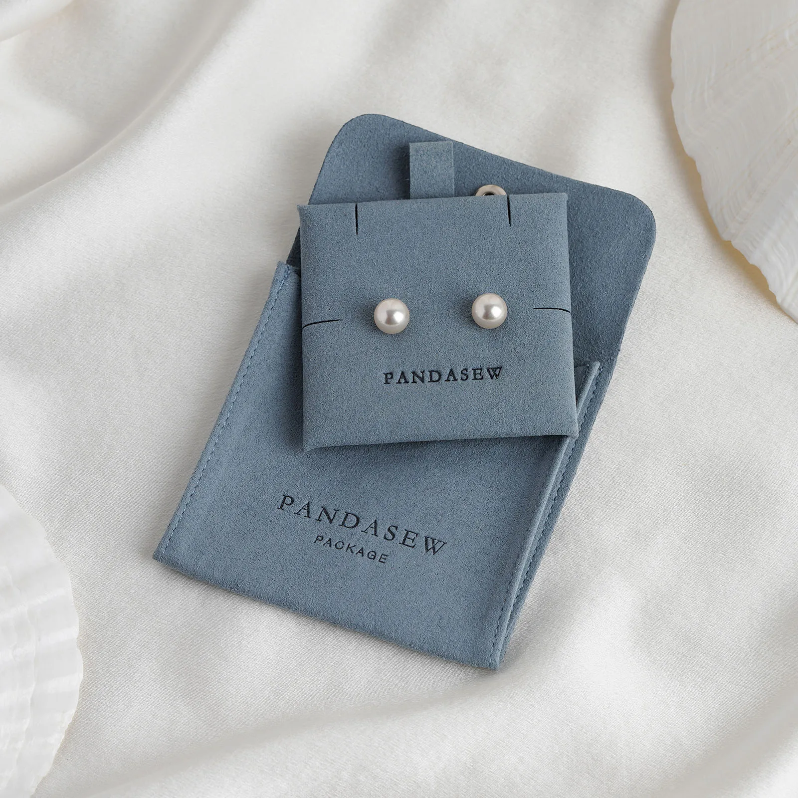 PandaSew Custom Logo Microfiber Snap Button Jewelry Bag for Earrings Rings Necklace with Insert Pad Jewelry Pouch