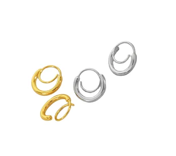 Trendy Spiral Double Loop Twist Stud Earrings Geometrics 18K Gold Plated Stainless Steel Earrings for Women and Girls Jewelry