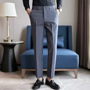 Spring Stretch Trousers for Men Casual Nine-inch Trousers for Men Black Fitted Straight Business Formal Trousers