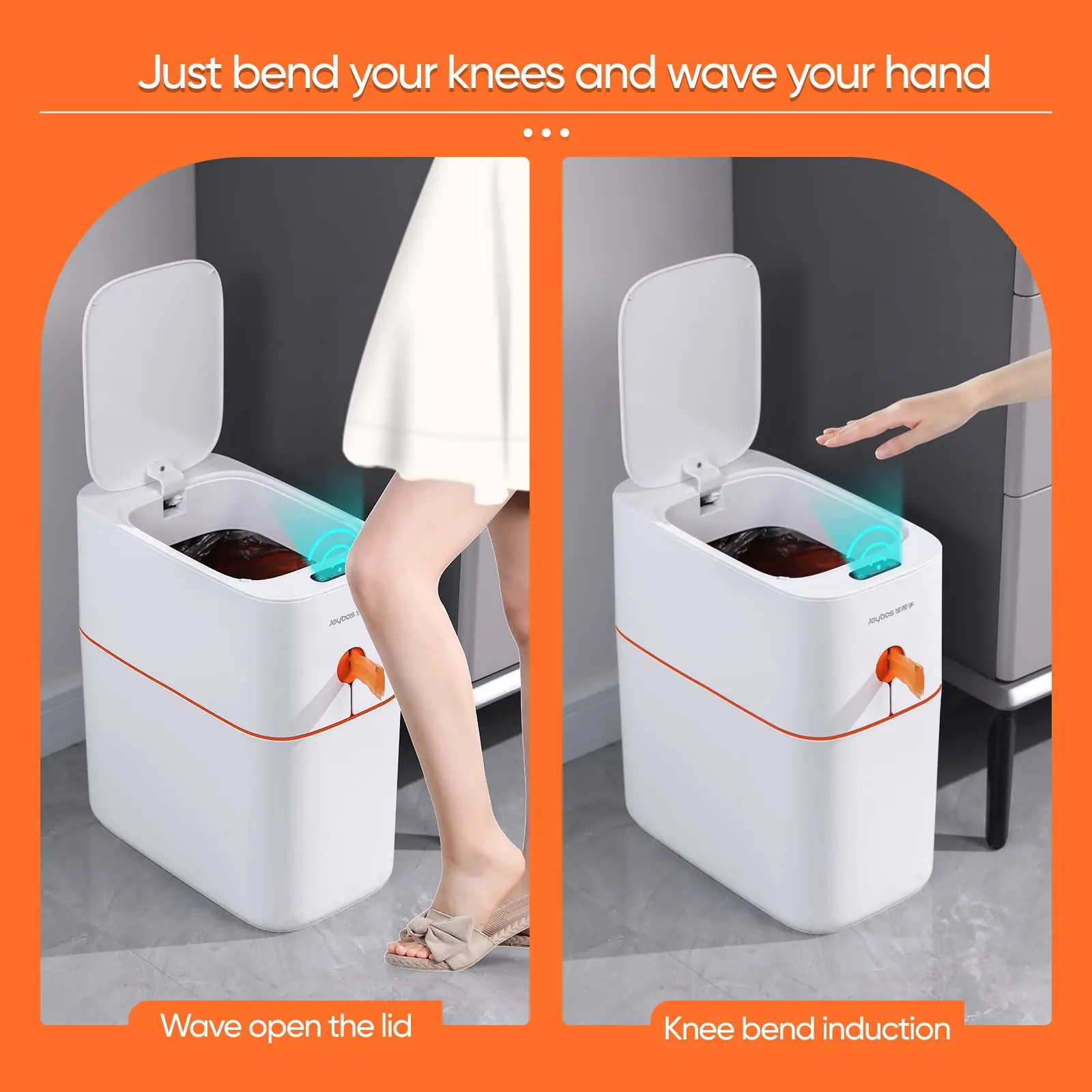 JOYBOS Smart Induction Trash Can IPX5 Waterproof Automatic Motion Sensor Trash Can for Bathroom Bedroom Home Office Odorless