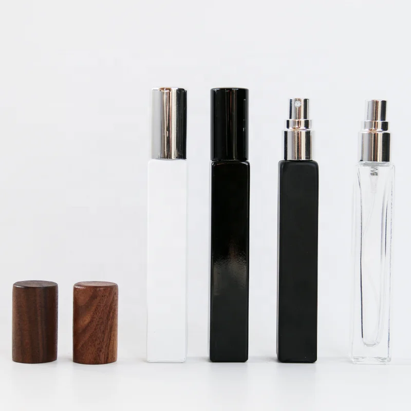 5ml 10ml 15ml square Glass Bottle Empty Perfume Essential Oils Bottle Spray Bottle Atomizer with Shiny Gold Silver Cap