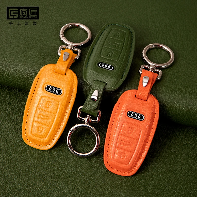 Goat Skin Genuine Leather Car Key Cover Case Leather Car Key Fob Keyless Cover for Audi A6/A6L/A7L/A8/A8L/Q8