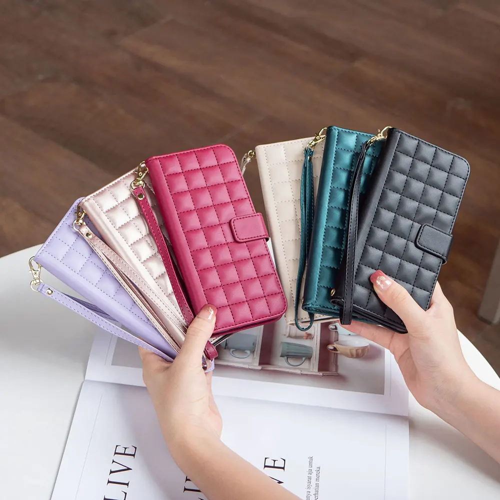 Checkered Pattern Pu Leather Mobile Case With Card Slot Holder Wallet Handbag Cover For Infinix Note 40 factory