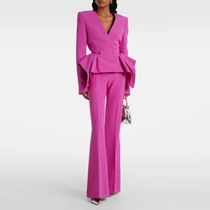 Bettergirl 2026 Fashion New Plain Casual Women's Suits Ruffle Tight Women's Tops Straight-leg Pants