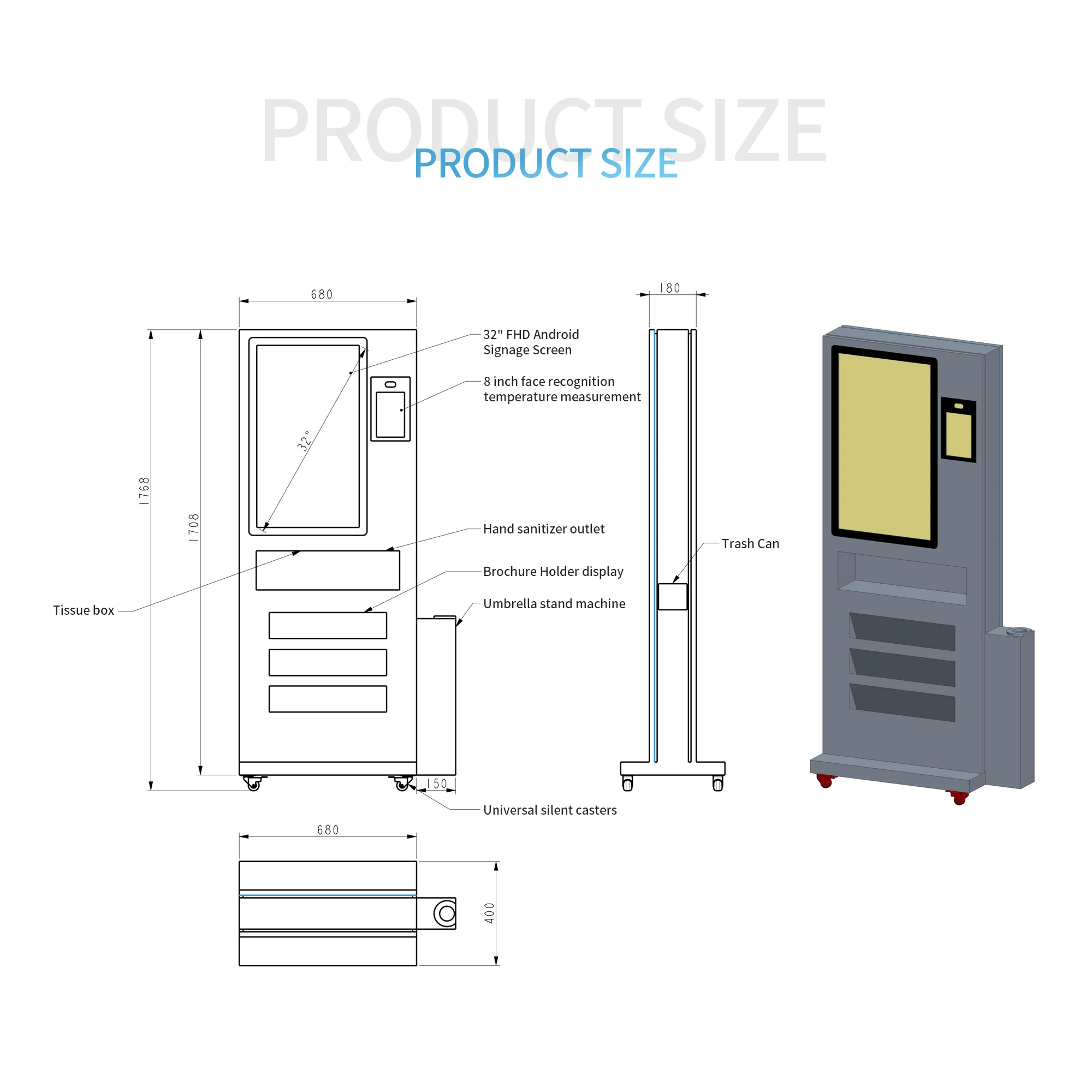 Торговый центр 32 дюймов напольные киоск 1200 мл ручной диспенсер для мытья тела датчик температуры ЖК-экран киоска