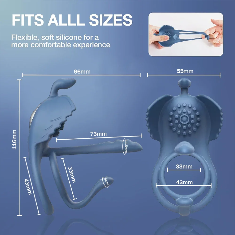Penis Vibrating Cock Ring 4 in 1 - Delayed Ejaculation Stimulator for Men,  Perfect Adult Sex Toy & Male Device