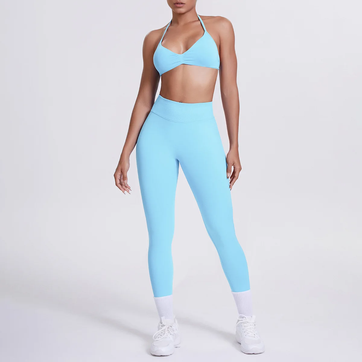 Solid Color Plus Size Yoga Set High Waist Sports Pants Camisole Halter Bra Fitness Sets preview