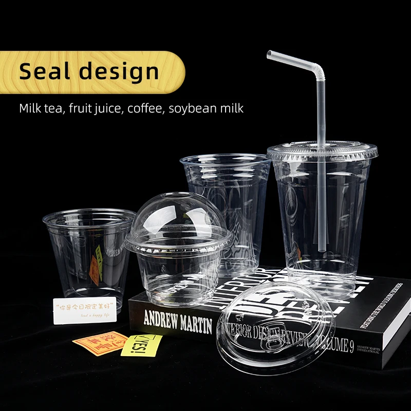 Disposable Reusable Transparent Clear Custom Printed Logo Plastic PET Drinking Cup Cold Coffee Cups with Lids and Straws