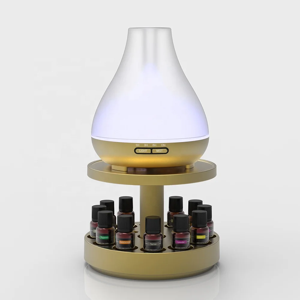 Bamboo Diffuser Holder Carousel 2 Tier Stand Holds up to 12 Essential Oil Bottles Storage Tray