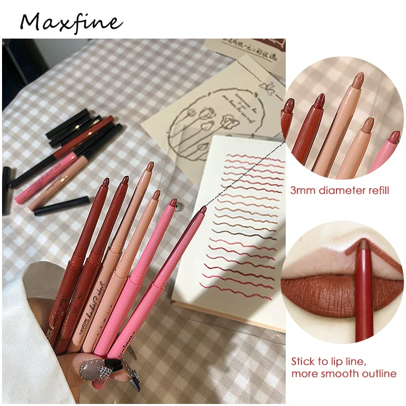 Retractable Smooth Application Creamy Color Slim Matte Gel Lip Liner Pencils