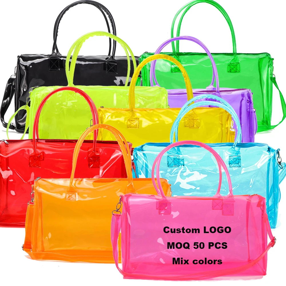 Wholesale Custom Candy Color Hot Pink Travel Tote Bag Clear Plastic Beach  Overnight Weekender Plain Waterproof PVC Duffle Bag Women From m.