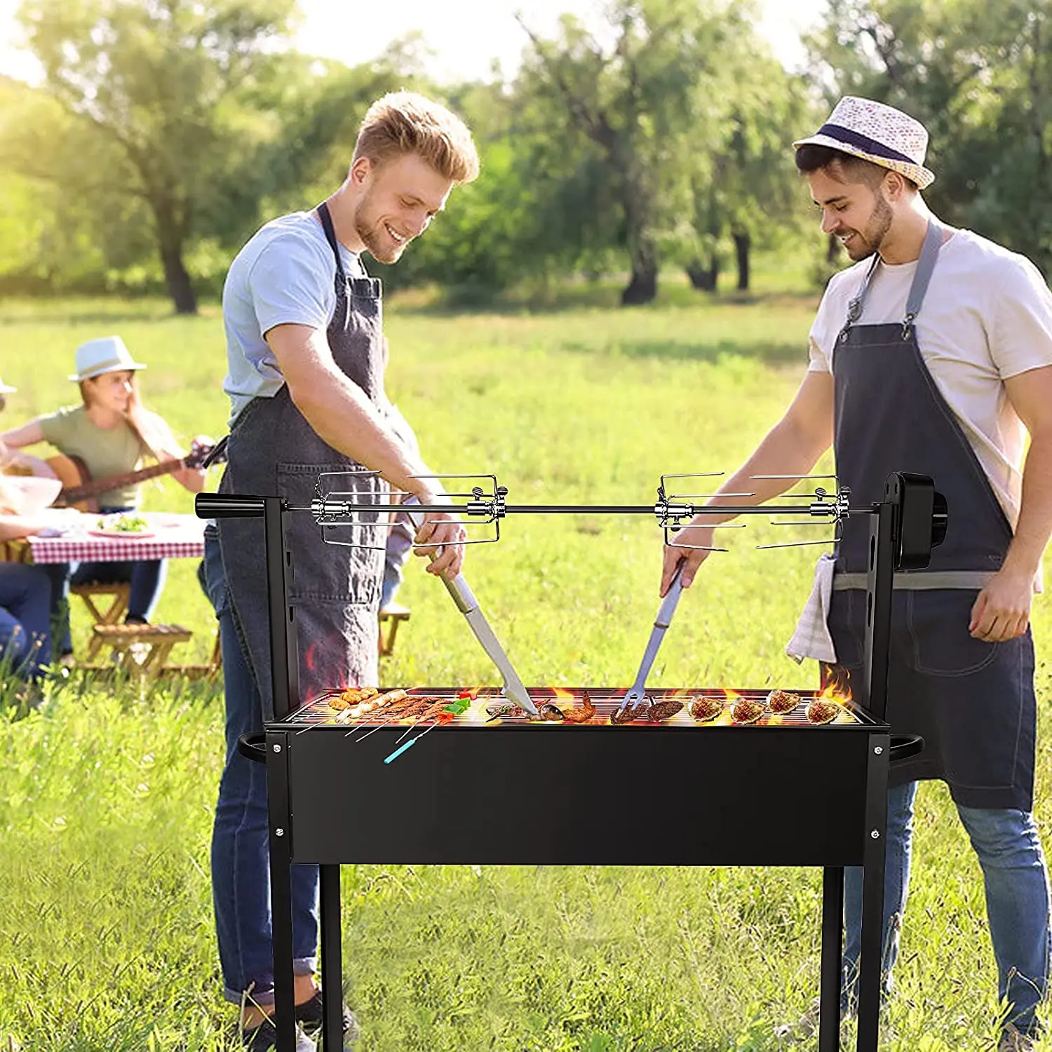 Rotating Grill Cook Barbecue Grills Roaster Rotating Rotisserie Lamb 2 In 1 Charcoal/wood ...