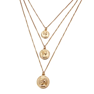 14k Gold Plated Three Coin Layer Necklace Custom Women Necklace