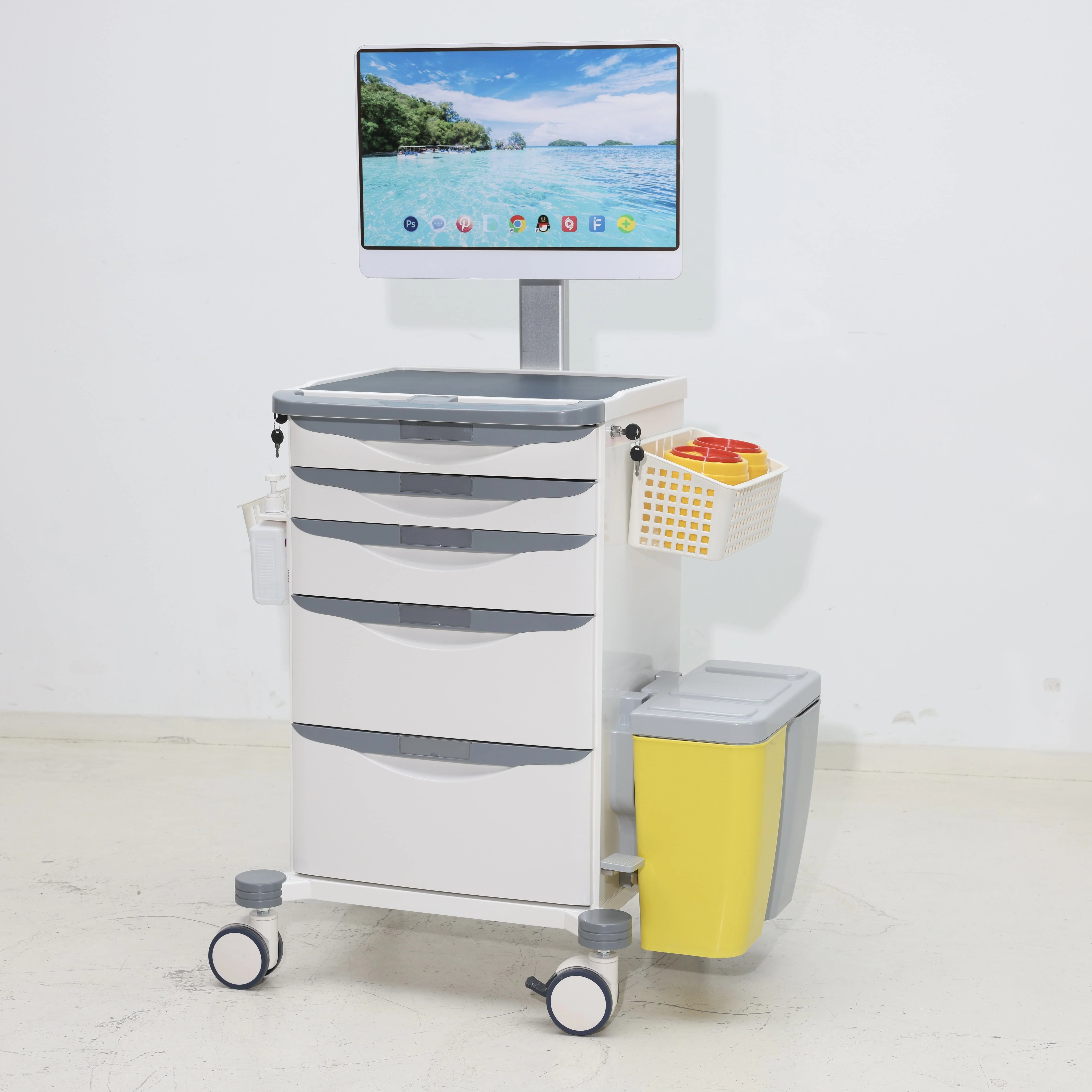 ABS Modern Nursing Documentation Cart Adjustable Monitor Arm Medical Waste Segregation System for Hospital Living Supermarket 4