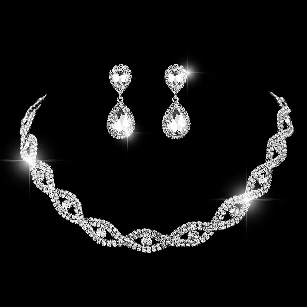 Women's Evening Dress Jewelry Set: Classic Necklace, Bracelet & Earrings  Three-Piece Set with Crystal & Rhinestone Accents