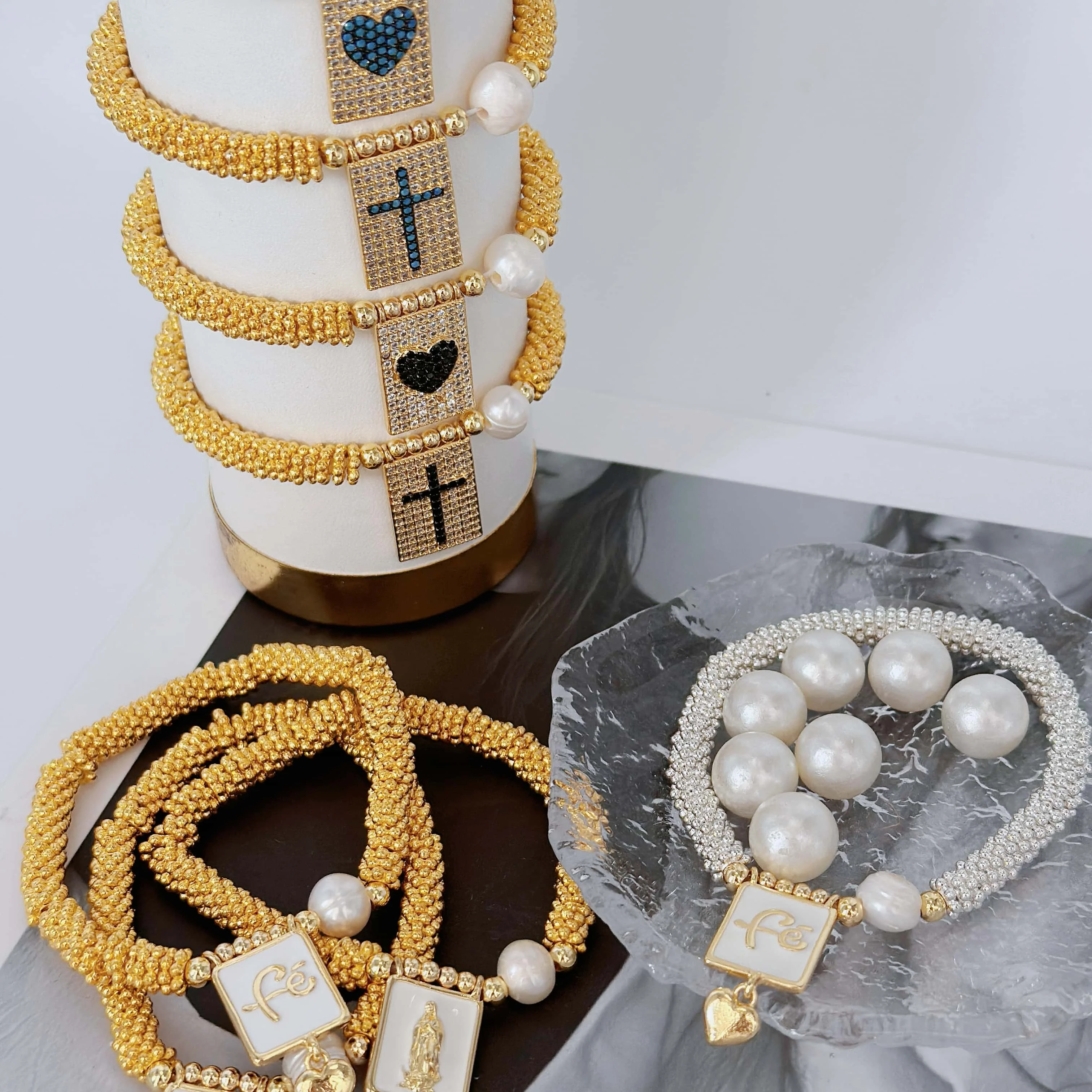 Trendy Heart Gold Bracelet & Necklace Set For Women, 18k Gold