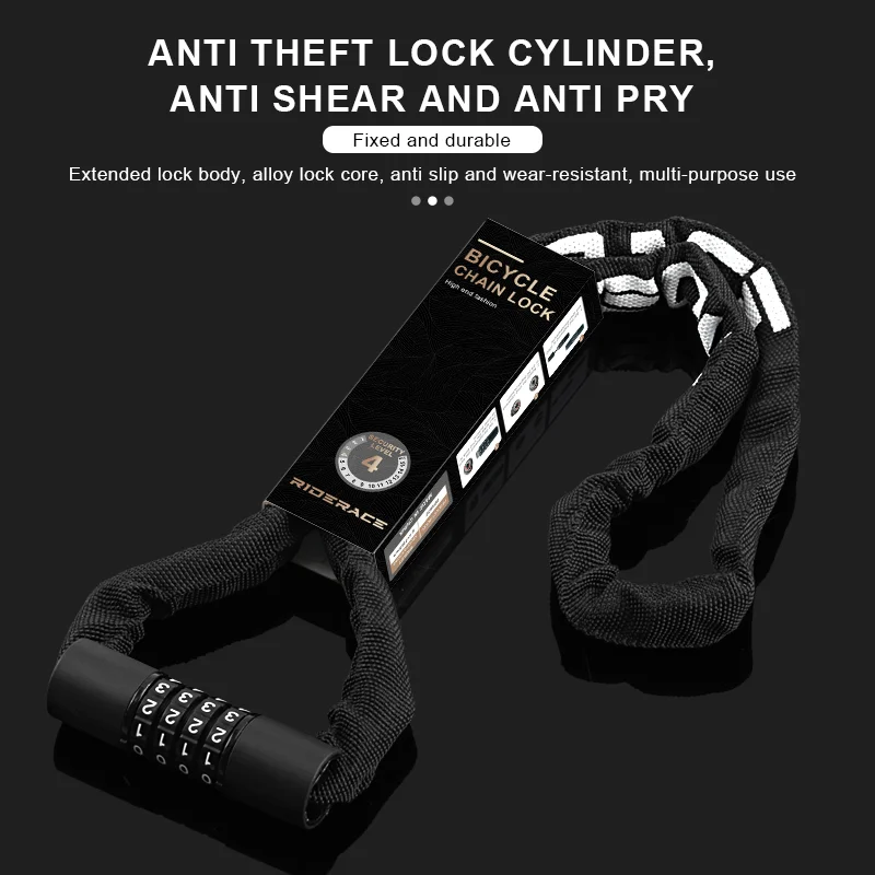 RIDERACE Bicycle Chain Lock Portable Anti-theft High Security MTB Mountain Bike Lock With 2 Keys for Scooter Electric E-Bike