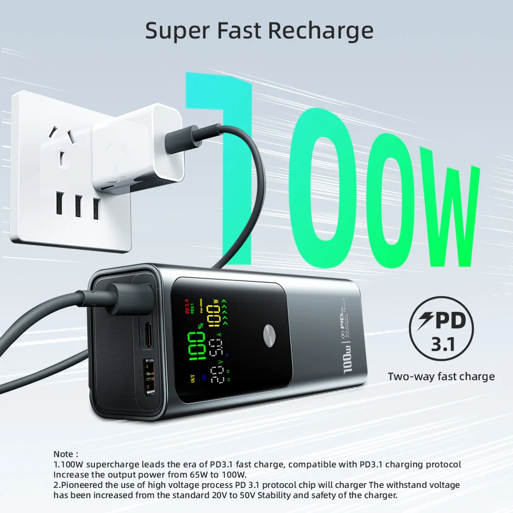 Best PD 100W Super Fast Charging Powerbank High Capacity Laptop Power Bank Digital Display 20000mah PD Power Banks