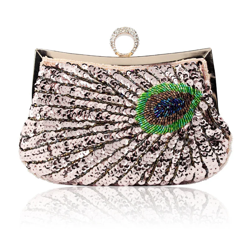 BWKUNOLF Beaded Sequin Peacock Evening Clutch Bags Party Wedding Purse