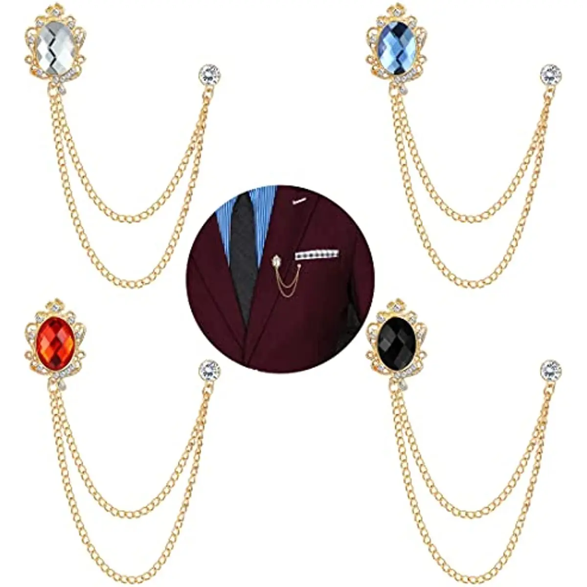 ANDRESLAD Fermacolletto in Metallo Per Uomo Spilla Da Cravatta Con Catena Accessorio Per Camicie Formali e Casual Leggero e Robusto