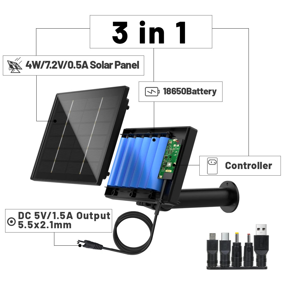 D4 4W Solar Panel Charger with 18000mAh 5v 6v DC Output 6pcs 18650 Li Battery Solar Power Charger for Trail Cameras Solar Batter