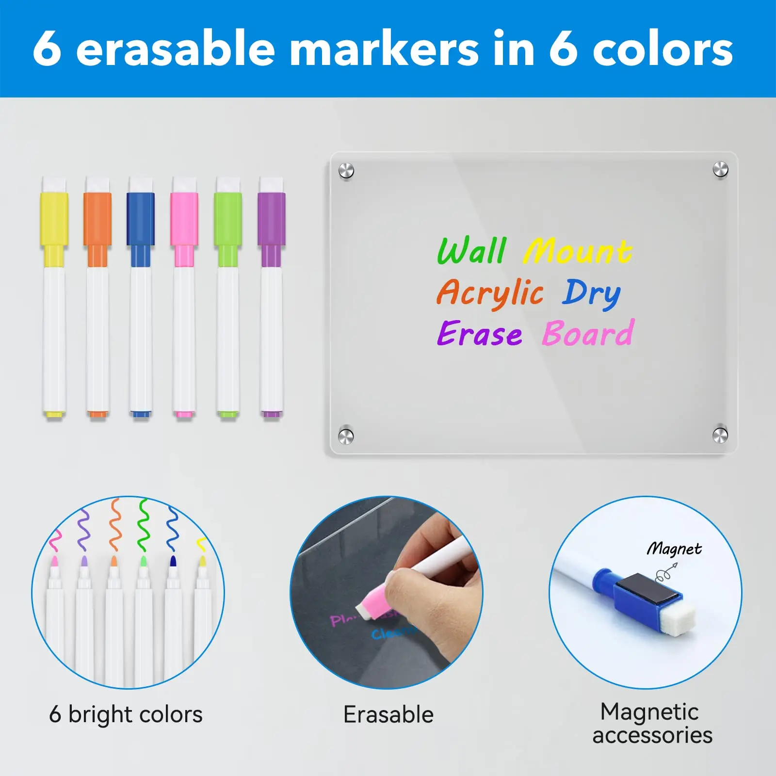 Factory Wholesale Clear Notice Blank Acrylic Dry Erase Board Wall Mount