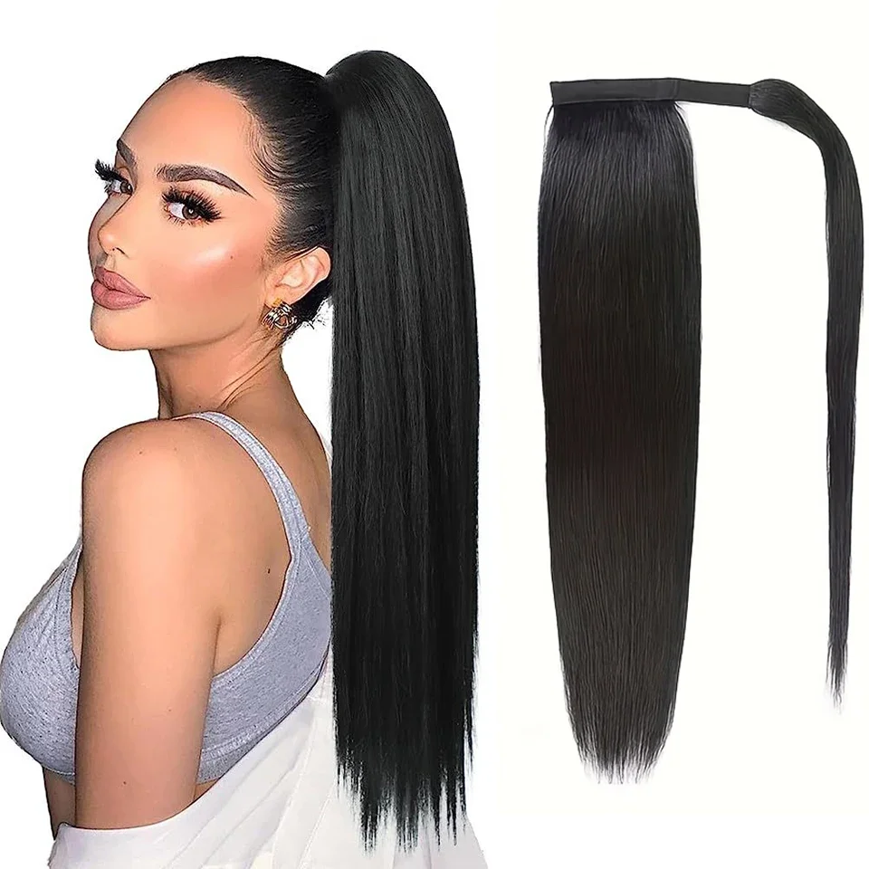 Extension per coda di cavallo Yaki liscia per capelli umani per donne Pasta magica 10-30 pollici_voghion.com