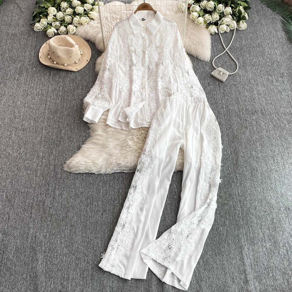 Women'S Fashion Two-Piece Set ZR2160 Lace Detail Long Sleeve