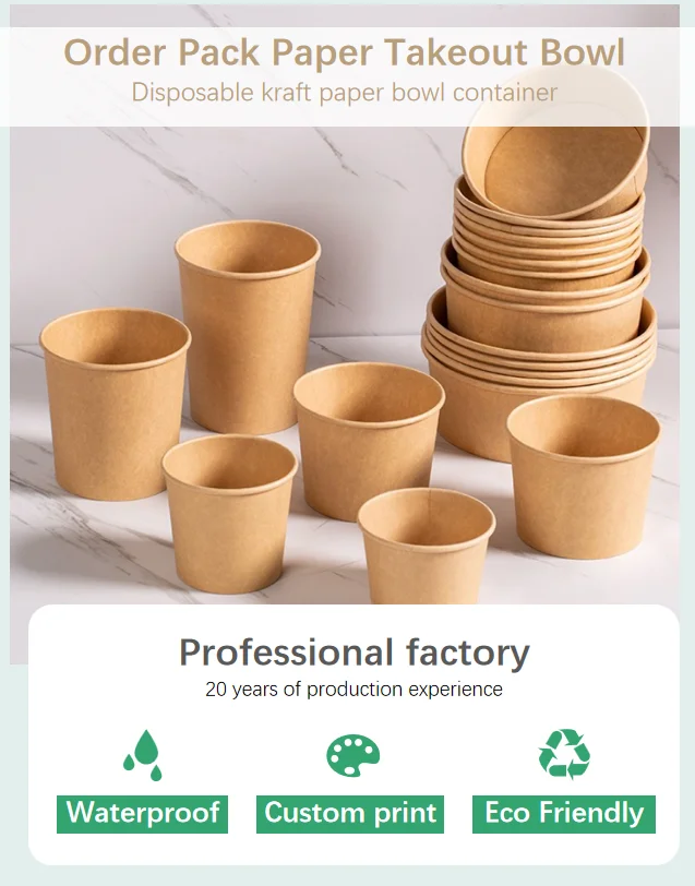 Kraft Disposable Paper Bowl Ice Cream Paper Hot Soup Cup Eco Friendly ...