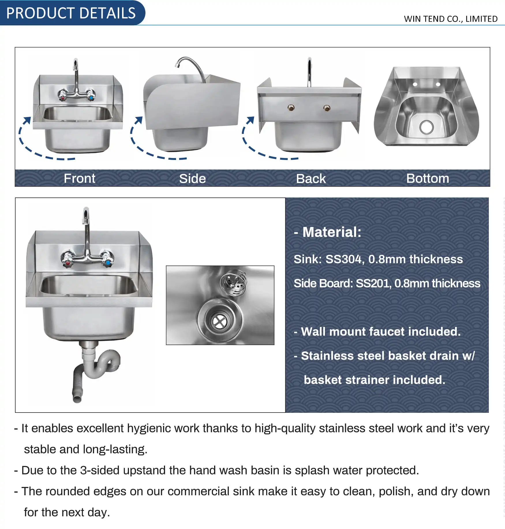 Home Stainless Steel Single Bowl Kitchen Sink With Tray Wholesale