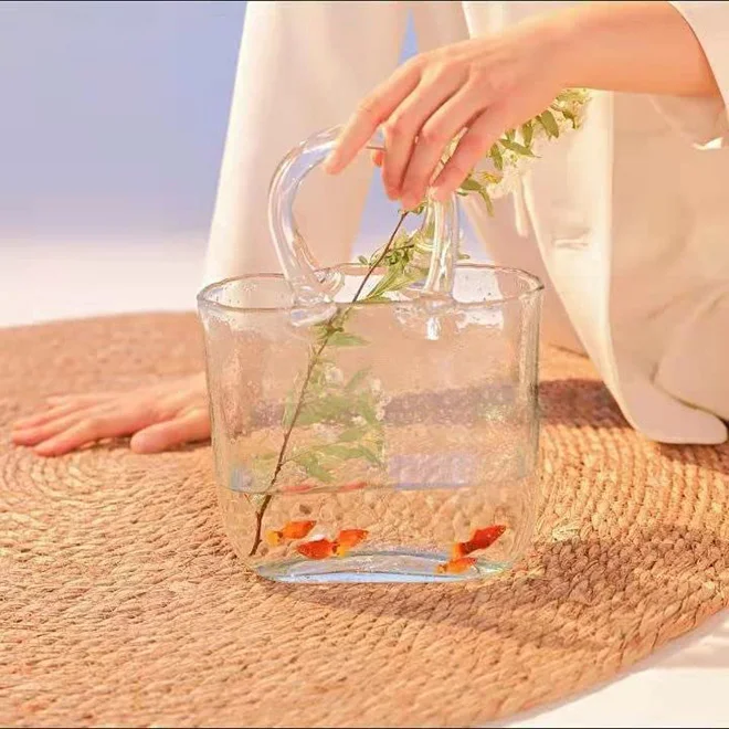 BestAlice Vaso A Forma Di Borsetta In Vetro – 19x27 Cm – Vaso Decorativo Per Fiori, Acquario O Centrotavola