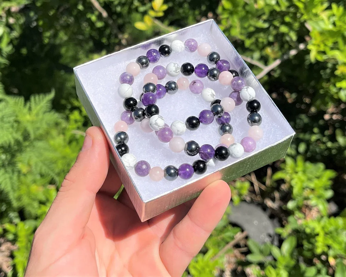 Anxiety Bracelet Amethyst Black Tourmaline Rose Quartz Lepidolite