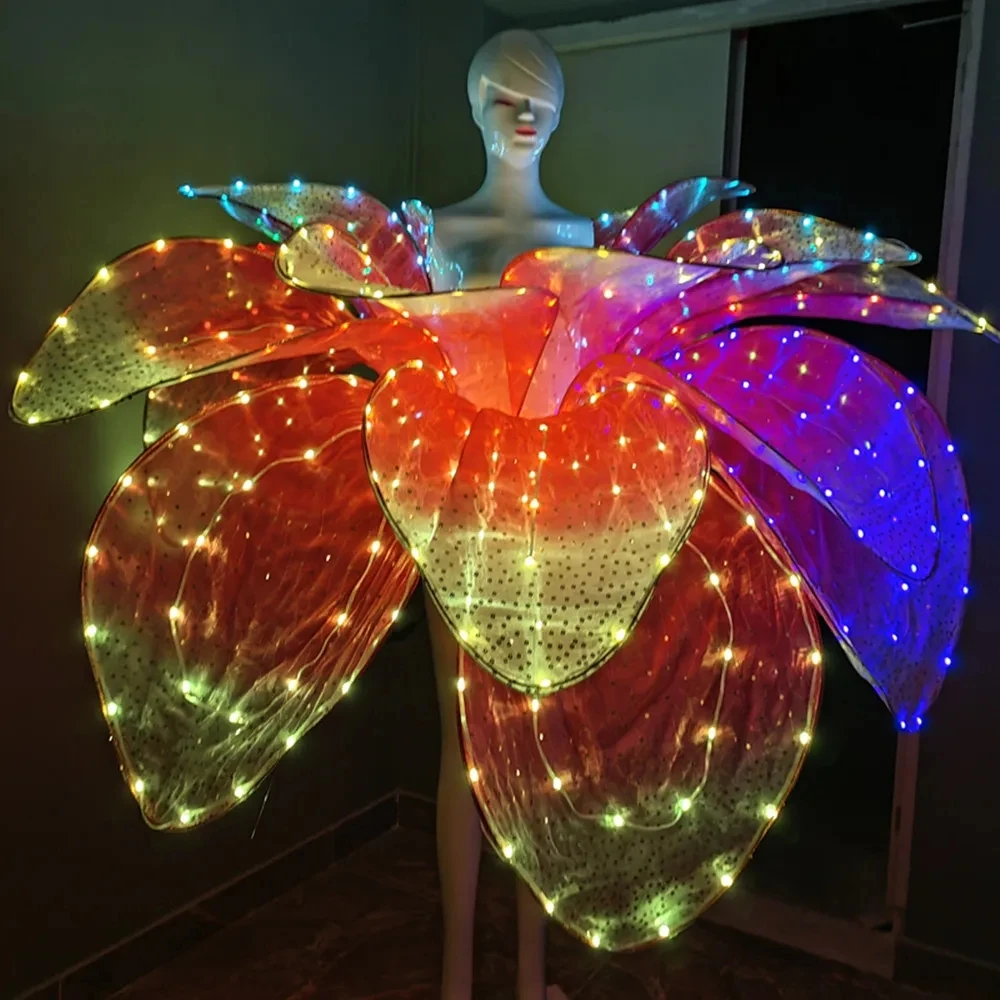 Full Color LED Petal Skirt Blossom Long Dress for Adults Colorful Flower Opening Dance Performance Big Swing Modern Dress