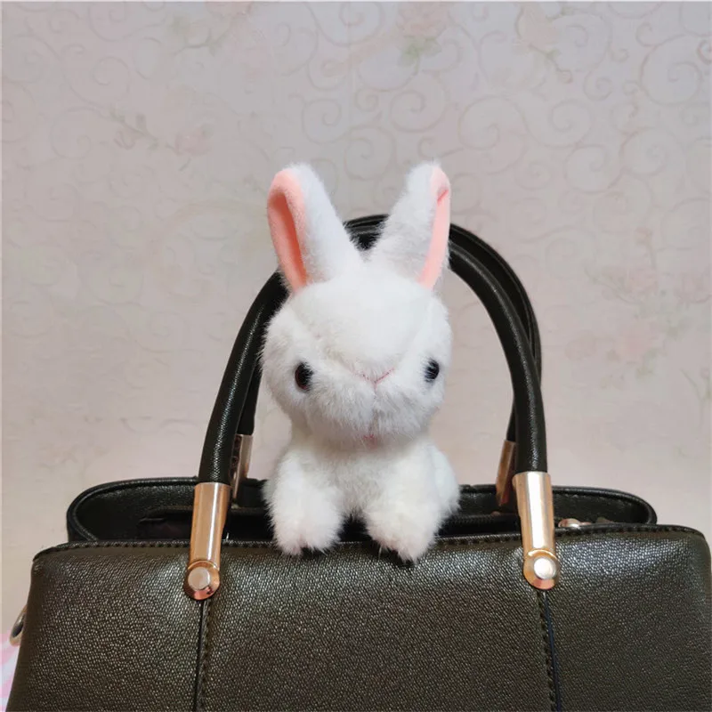 10cm Cute Keychains Simulation Short-haired Rabbit Plush Doll Pendant ...