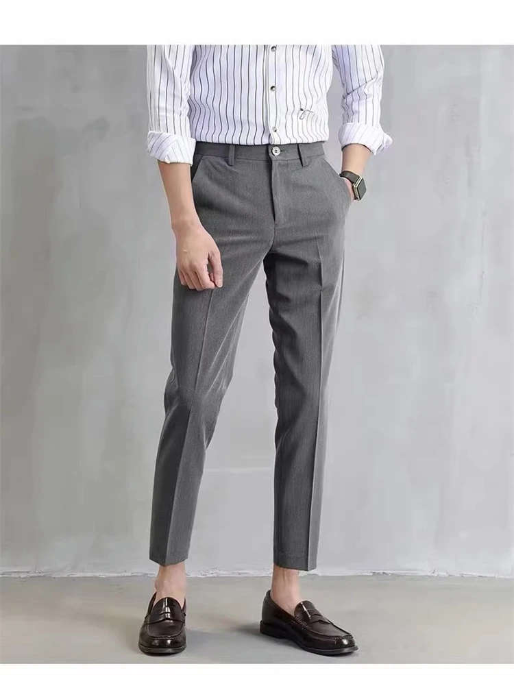 Cross-border menswear 28-40 size light business simple straight slim nine-point suit pants
